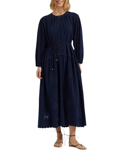 Chinti & Parker Women's Sienna Linen-blend Broderie Dress In Blue
