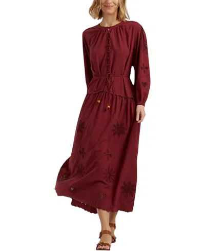 Chinti & Parker Sienna Linen-blend Broderie Dress In Brown