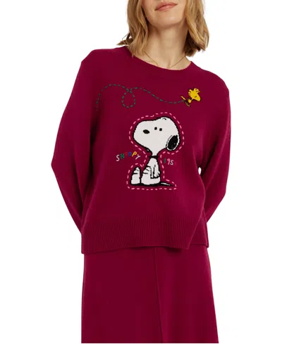 Chinti & Parker Wool-cashmere Snoopy Embroidered Sweater In Burgundy