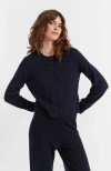 Chinti & Parker Wool Cashmere Blend Crew Neck Cropped Cardigan In Blue