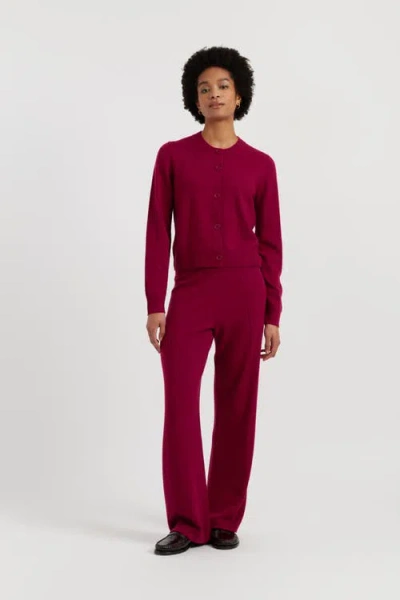 Chinti & Parker Wool Cashmere Blend Crew Neck Cropped Cardigan In Burgundy