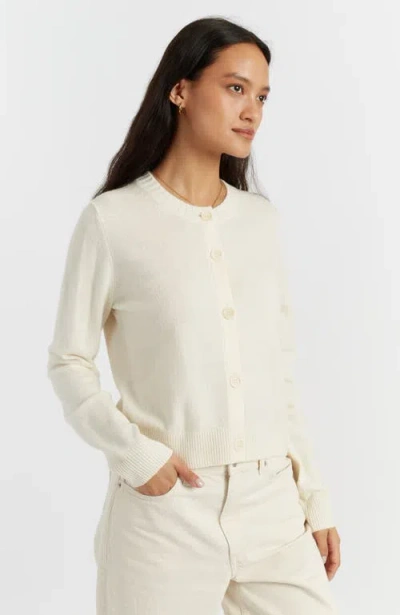 Chinti & Parker Wool Cashmere Blend Crew Neck Cropped Cardigan In White