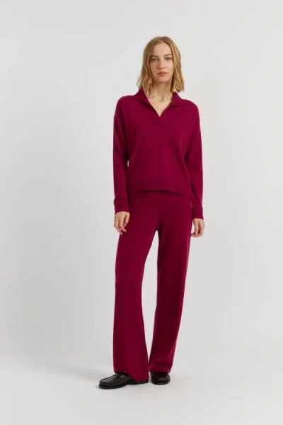 Chinti & Parker Wool Cashmere Blend V Neck Collared Sweater In Red