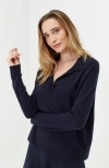 Chinti & Parker Wool Cashmere Blend V Neck Collared Sweater In Blue