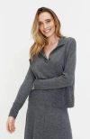 Chinti & Parker Wool Cashmere Blend V Neck Collared Sweater In Gray
