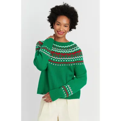 Chinti & Parker Wool-cashmere Bow Fairisle Sweater In Green