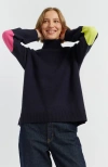 Chinti & Parker Wool Cashmere Elbow Patch Rollneck Sweater In Blue