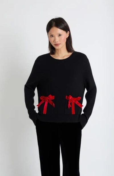 Chinti & Parker Wool-cashmere Velvet Bow Sweater In Black