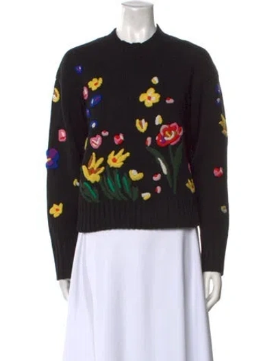 Pre-owned Chinti & Parker Wool Floral Print Sweater In Black