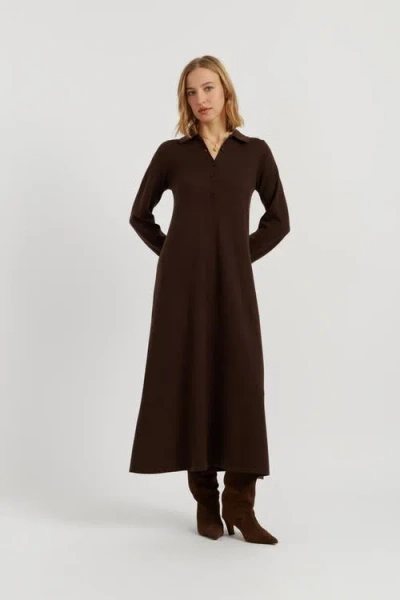 Chinti & Parker Wool-cashmere A-line Polo Dress In Brown