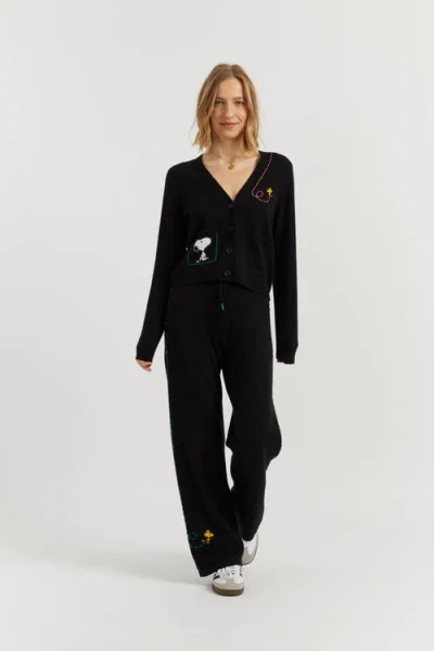 Chinti & Parker Wool-cashmere Peanuts Stripe Wide Leg Track Pants In Black