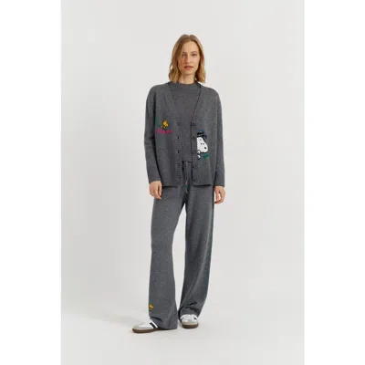 Chinti & Parker Wool-cashmere Snoopy Embroidered Cardigan In Gray