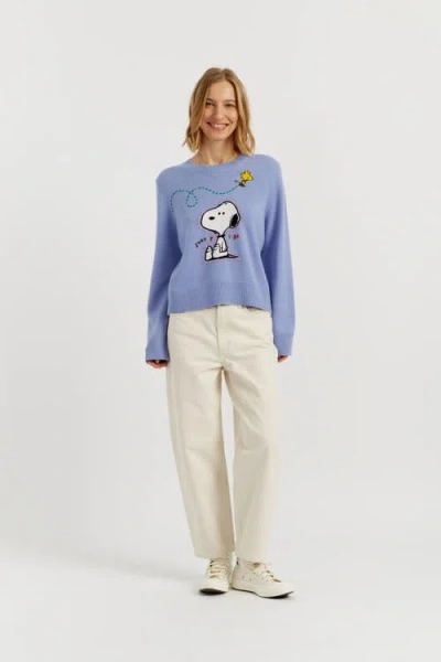 Chinti & Parker Wool-cashmere Snoopy Embroidered Sweater In Blue