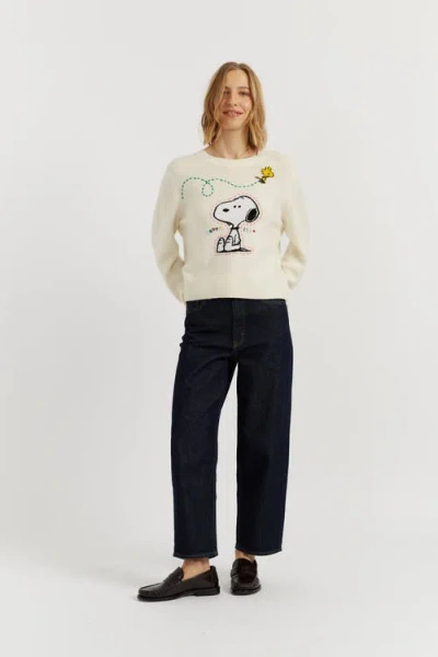 Chinti & Parker Wool-cashmere Snoopy Embroidered Sweater In Metallic