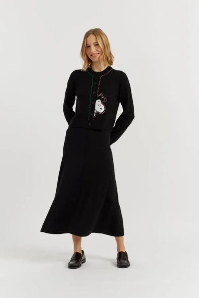 Chinti & Parker Wool-cashmere Snoopy Peep Cardigan In Black