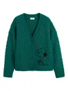 Chinti & Parker X Peanuts Snoopy Cable-knit Cardigan In Green