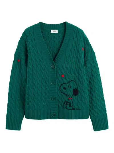 Chinti & Parker X Peanuts Snoopy Cable-knit Cardigan In Green