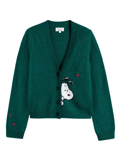 Chinti & Parker Wool Cashmere Snoopy Peek Cardigan In Green