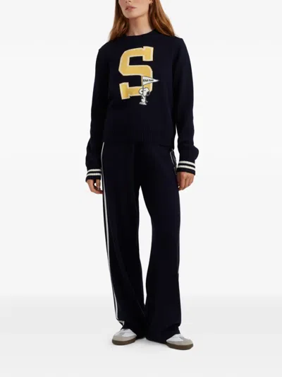 Chinti & Parker X Peanuts Striped Varsity Sweater In Black