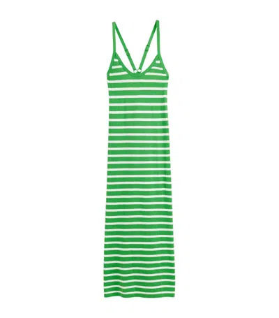 Chinti & Parker Bci Cotton-linen Striped Breton Dress In Green