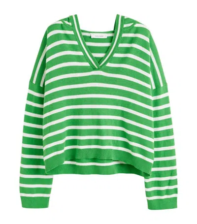 Chinti & Parker Bci Cotton-linen Striped Breton Hoodie In Green