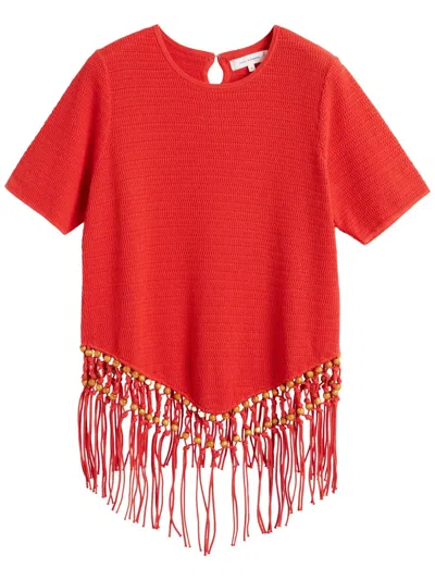 Chinti & Parker Terracotta Laura Whitmore Beaded Top In Red