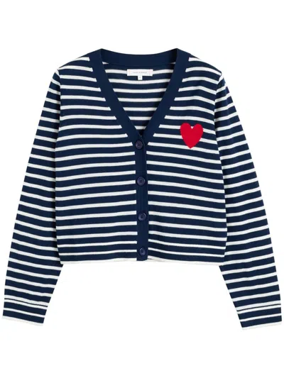 Chinti & Parker Breton Heart Cardigan In Navy/cream/true Red