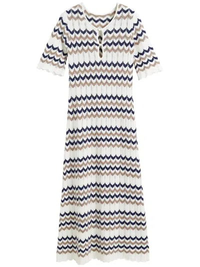 Chinti & Parker Navy Cotton Chevron Stitch Dress In Gray