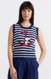 Chinti & Parker X Peanuts Pullunder Mit Snoopy-stickerei In Admiral Blue/cream