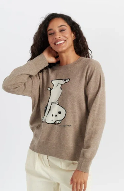 Chinti & Parker Handstand Snoopy Wool & Cashmere Sweater In Oatmeal