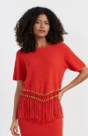 Chinti & Parker Terracotta Laura Whitmore Beaded Top In Red