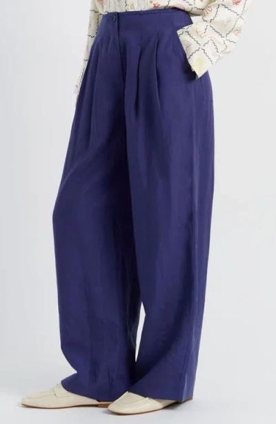 Chinti & Parker Linen Blend Wide Leg Trousers In Admiral Blue