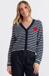 Chinti & Parker Breton Heart Cardigan In Navy/cream/true Red