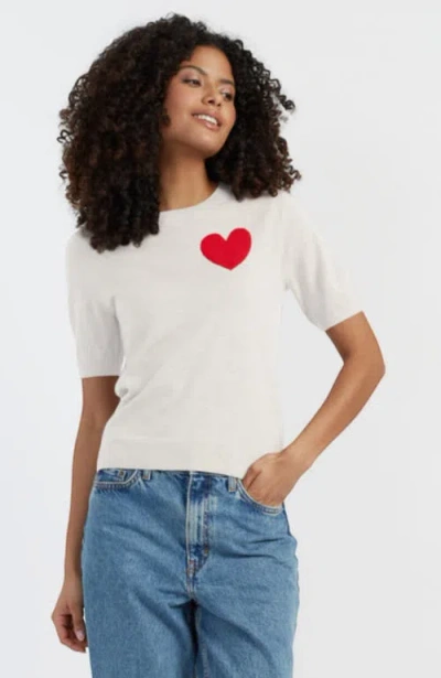 Chinti & Parker Pure Merino Heart Breton Short Sleeve Sweater In Cream