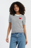 Chinti & Parker Pure Merino Heart Breton Short Sleeve Sweater In Cream/navy/true Red