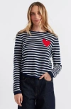 Chinti & Parker Women's Heart Breton Sweater Cream In Navy/cream/true Red