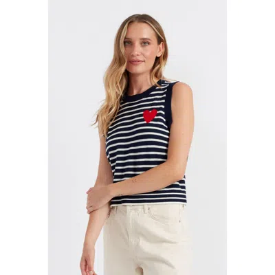 Chinti & Parker Pure Merino Heart Breton Tank In Navy/cream/true Red