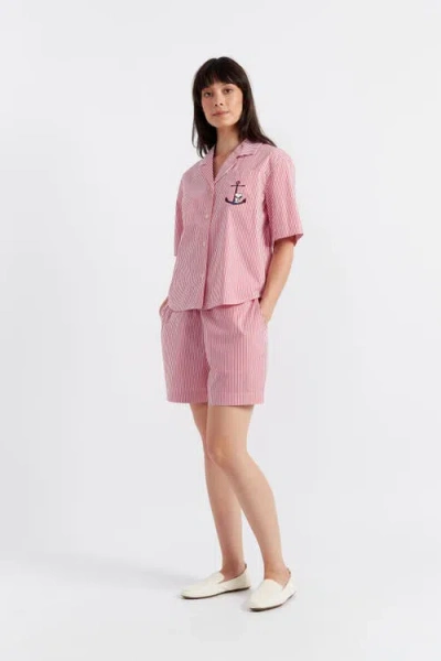 Chinti & Parker Snoopy Anchor Short Cotton Co-ord In Red/white