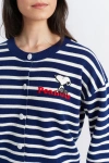 Chinti & Parker Snoopy Breton Milano Embroidered Merino Wool Cardigan In Admiral Blue/cream