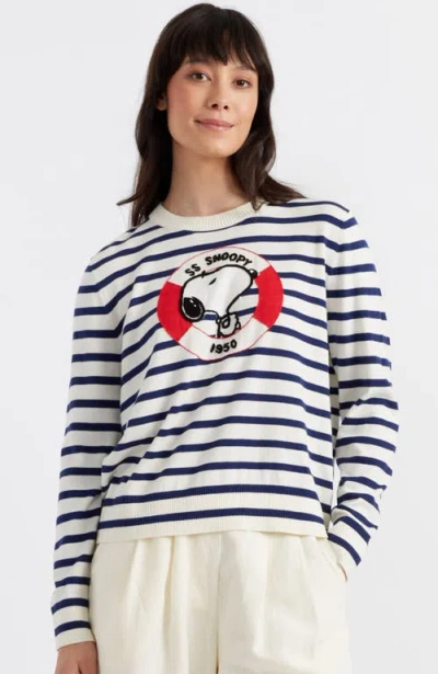 Chinti & Parker Snoopy Nautical Breton Sweater In Cream/admiral Blue