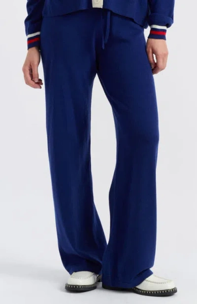 Chinti & Parker Snoopy Nautical Wide Leg Wool Cashmere Pants In Admiral Blue/multi