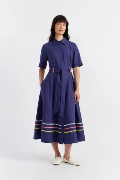Chinti & Parker Starboard Linen Blend Dress In Admiral Blue