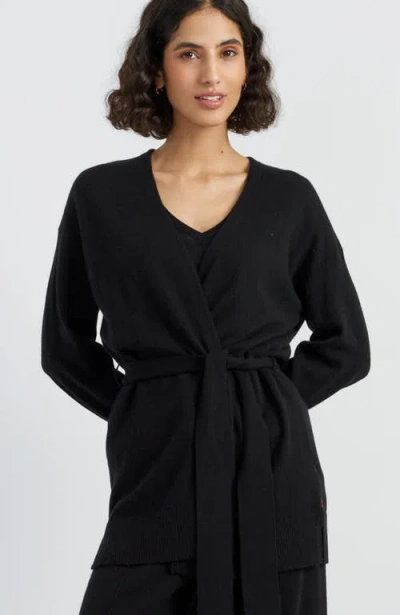 Chinti & Parker Wool Cashmere Blend Belt Wrap Cardigan In Black