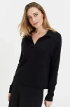 Chinti & Parker Wool Cashmere Blend V Neck Collared Sweater In Black