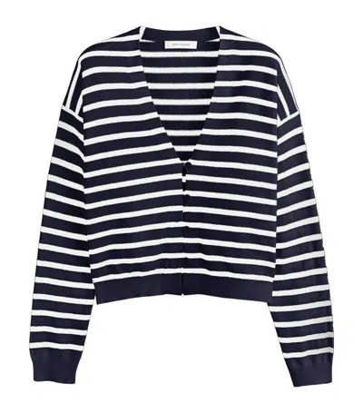 Chinti & Parker Cotton-linen Striped Breton Cardigan In Blue