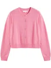 Chinti & Parker Wool Cashmere Blend Crew Neck Cropped Cardigan In Pink