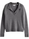 Chinti & Parker Wool Cashmere Blend V Neck Collared Sweater In Grey