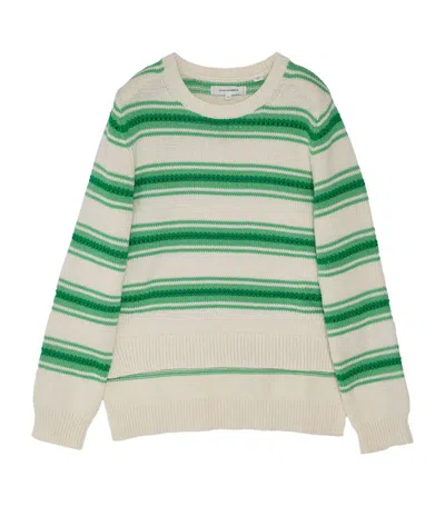 Chinti & Parker Lace Stitch Striped Sweater In Green