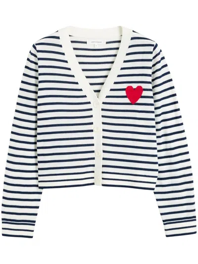 Chinti & Parker Striped Merino Cardigan In Cream/navy/true Red