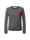 Chinti & Parker Women's Heart Breton Sweater Cream In Navy/cream/true Red